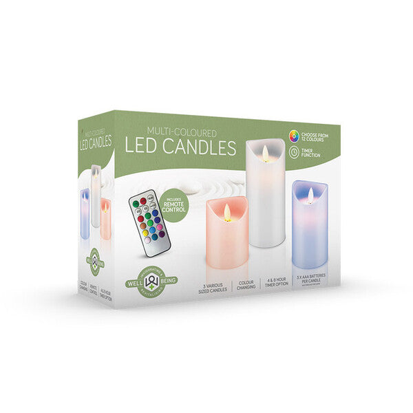 Wellbeing Remote Control Multicolour Candles (Set of 3) GOODS Superdrug