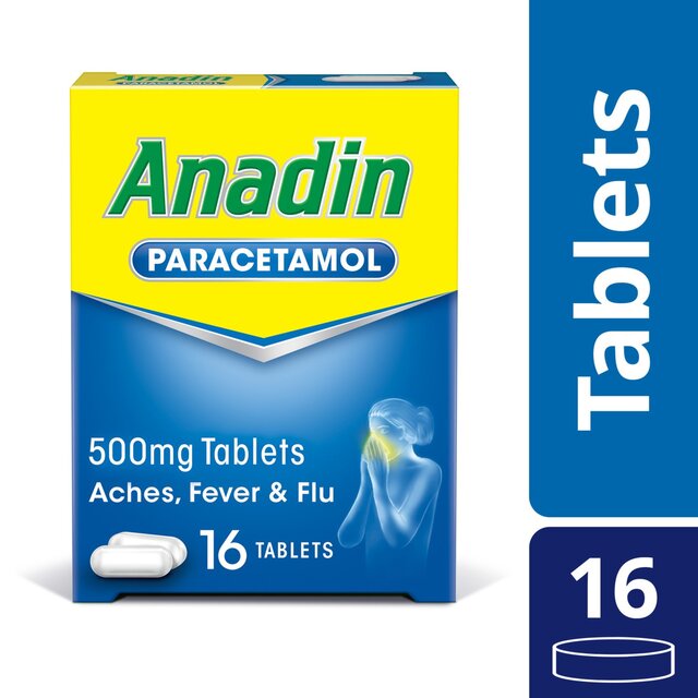 Anadin Paracetamol Pain Relief for Headaches Cold & Flu Tablets 16 16 per pack - McGrocer