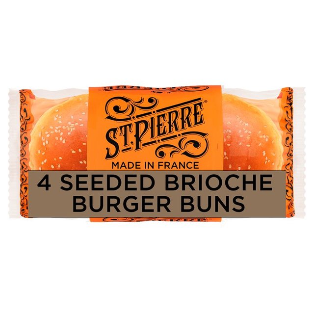 St Pierre Sliced Seeded Brioche Burger Buns   4 per pack GOODS M&S