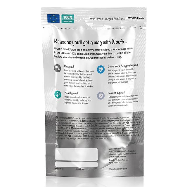 Woofs Whole Sprats Dog Treats - 100% Natural Sustainably Sourced Fish 100g GOODS M&S