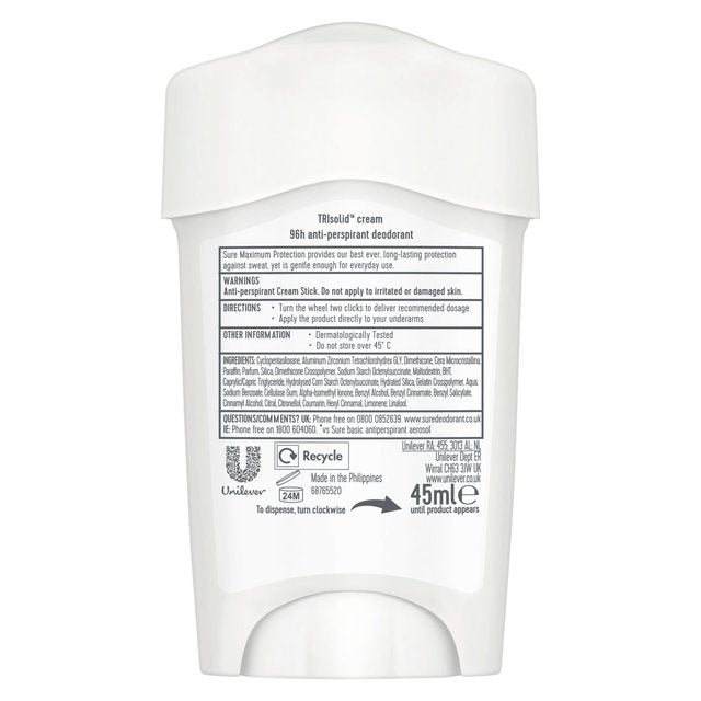 Sure Maximum Protection Clean Scent Cream Stick Antiperspirant 45ml GOODS M&S