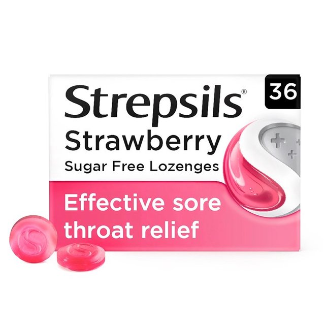 Strepsils Strawberry Sugar Free Sore Throat Lozenges   36 per pack GOODS M&S