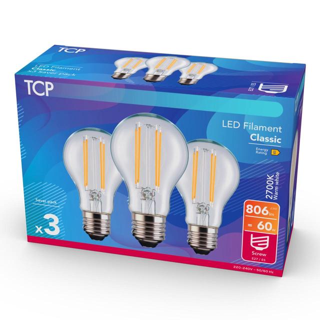 TCP Classic LED Clear Screw 60W Light Bulbs 3 per pack GOODS M&S