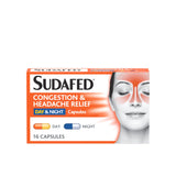 Sudafed Congestion & Headache Relief Capsules, Day & Night x16 cough cold & flu Sainsburys