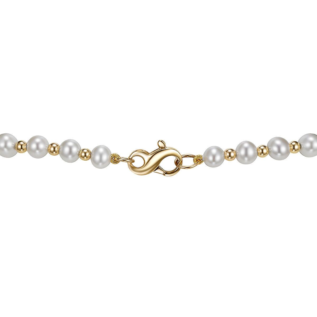 5-9mm Cultured Freshwater Pearl and Gold Bead Graduated Necklace, 14ct Yellow Gold - McGrocer