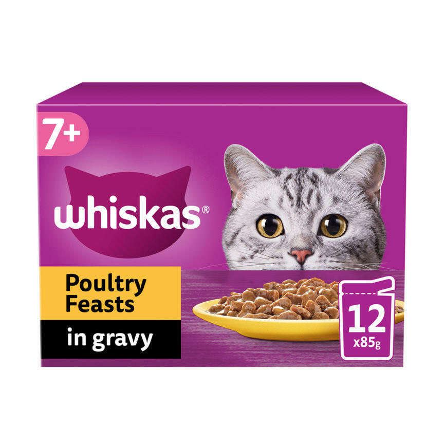 Whiskas 7+ Poultry Feasts Senior Wet Cat Food Pouches in Gravy GOODS ASDA