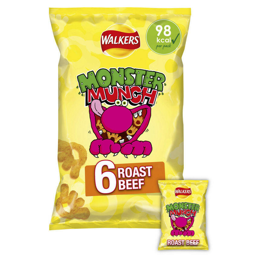 Walkers Monster Munch Roast Beef Multipack Snacks Crisps 6x20g GOODS ASDA