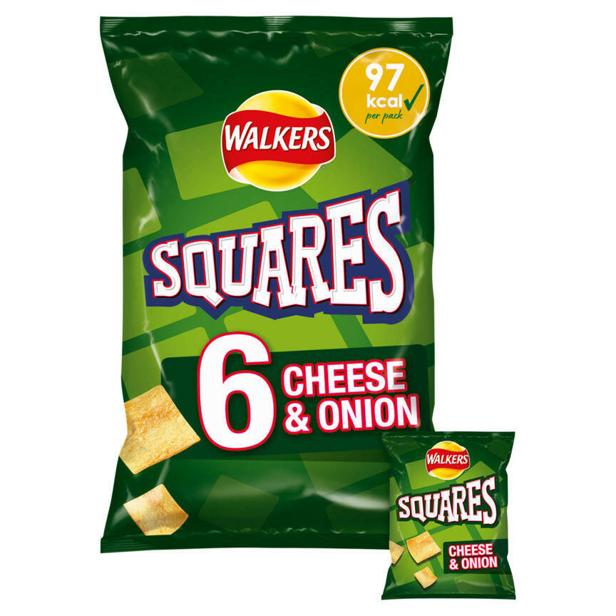 Walkers Squares Cheese & Onion Multipack Snacks Crisps 6x22g GOODS ASDA