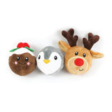 Holly & Robin Festive Characters Covered Tennis Balls Tough Dog Toy
