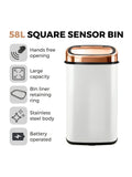 Tower White Sensor Lid 58L White Bin