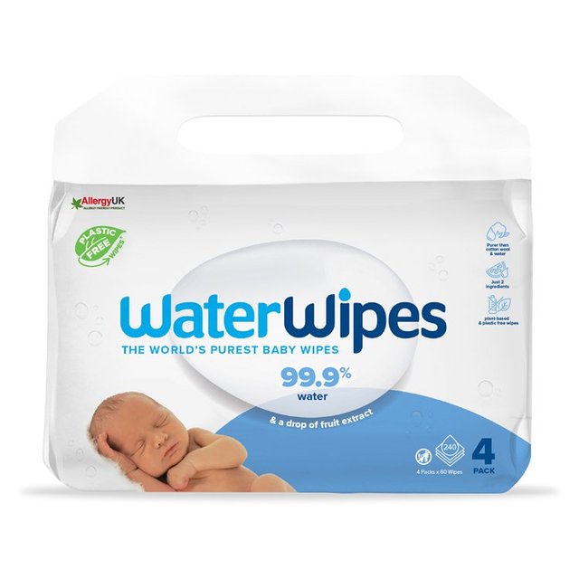 WaterWipes Baby Wipes Sensitive Newborn Plastic Free Wipes 240 Wipes   4 x 60 per pack GOODS M&S