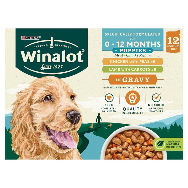 Winalot Meaty Chunks Puppy Mixed in Gravy Wet Dog Food 12 x 100g GOODS M&S