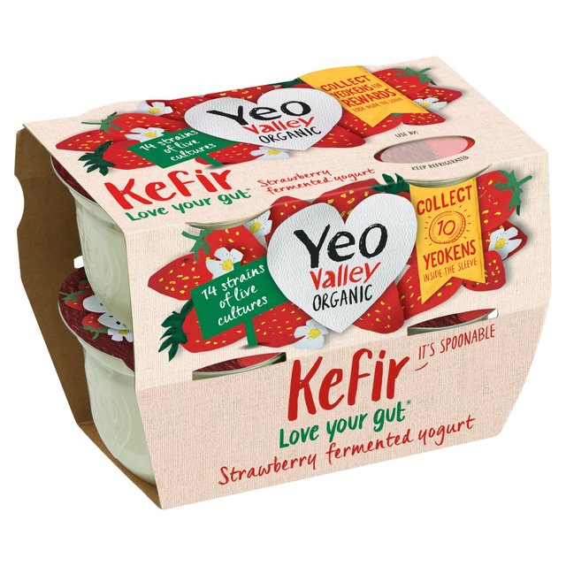 Yeo Valley Organic Strawberry Kefir Yogurt   4 x 100g GOODS M&S