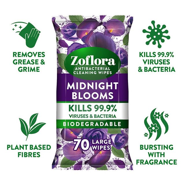 Zoflora Midnight Blooms Antibacterial Multi-surface Wipes   70 per pack GOODS M&S