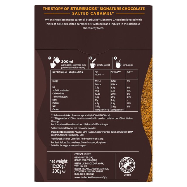 Starbuck Signature Salted Caramel Hot Chocolate Powder Sachets 10 per pack GOODS M&S