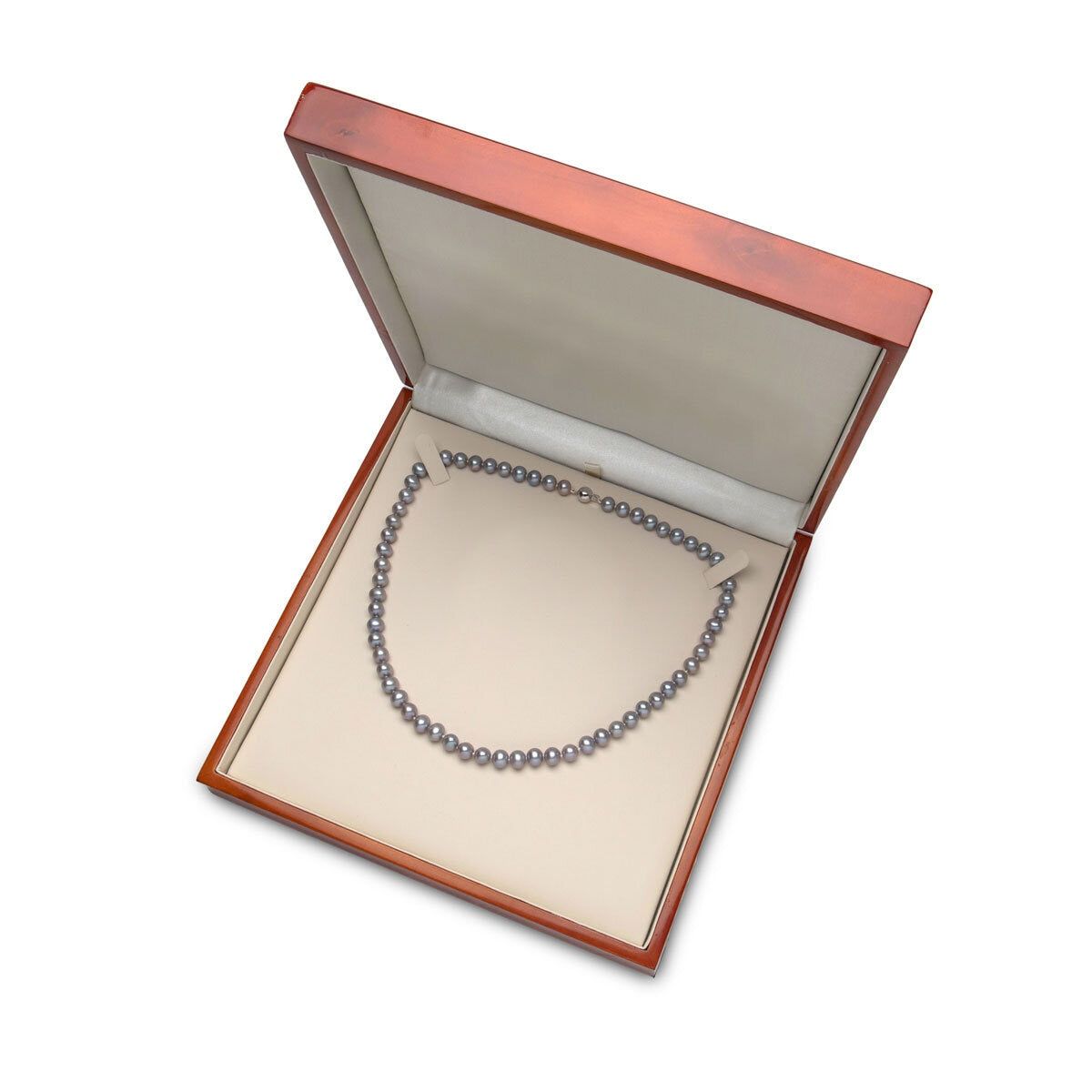 6-7mm Cultured Freshwater Grey Pearl Necklace, 18ct White Gold - McGrocer