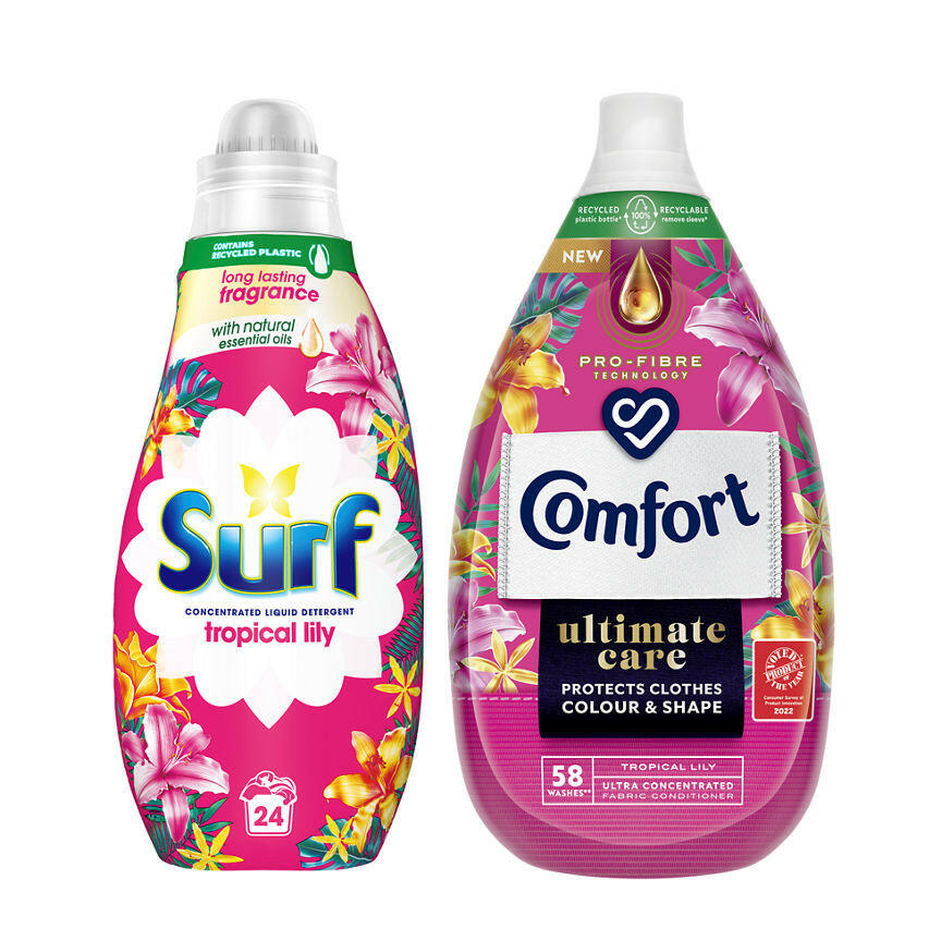 Surf Tropical Liquid 24w & Comfort Tropical Lily Fabric Conditioner 58W Bundle GOODS ASDA