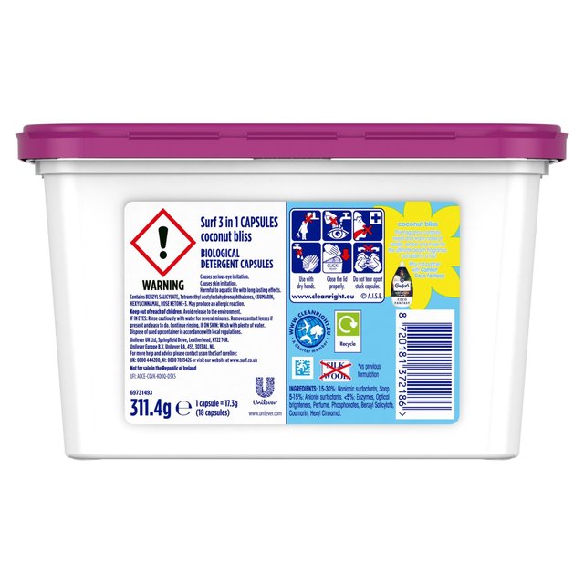 Surf Coconut Bliss 3 in 1 Washing Liquid Capsules 18 Wash 18 per pack GOODS M&S