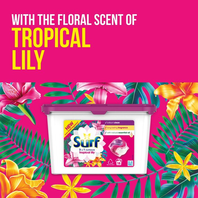 Surf Tropical Lily 3 in 1 Washing Liquid Capsules 18 Washes 18 per pack GOODS M&S