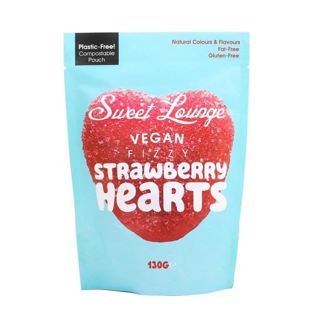 Sweet Lounge Vegan Fizzy Strawberry Hearts   130g GOODS M&S