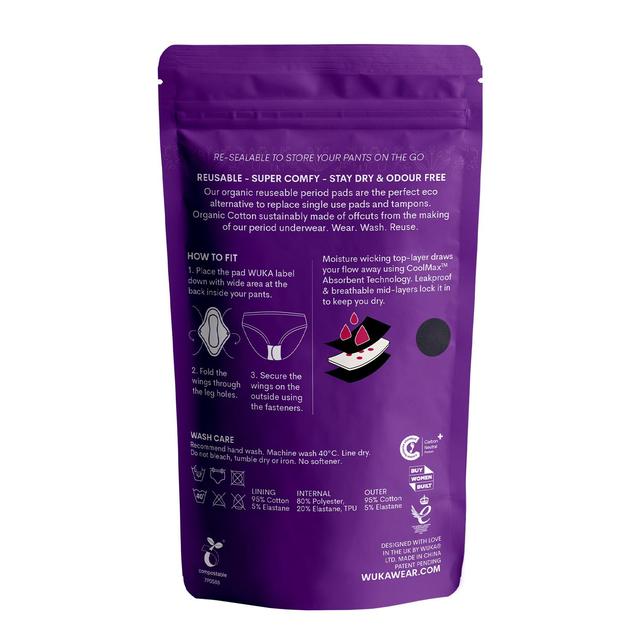 WUKA Reusable Period Pads Medium Flow   2 per pack GOODS M&S