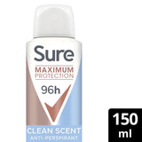Sure Maximum Protection 96hr Clean Scent Anti-Perspirant Deodorant Aerosol 150ml GOODS Sainsburys