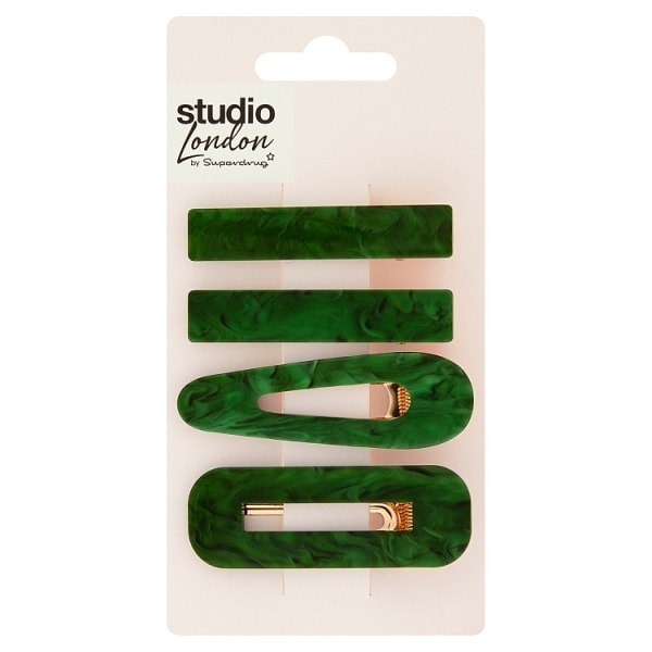 Studio London Clips In Emerald Green 4pk GOODS Superdrug
