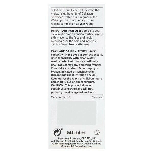 Superdrug Solait Overnight Tan Mask with Collagen 50ml GOODS Superdrug