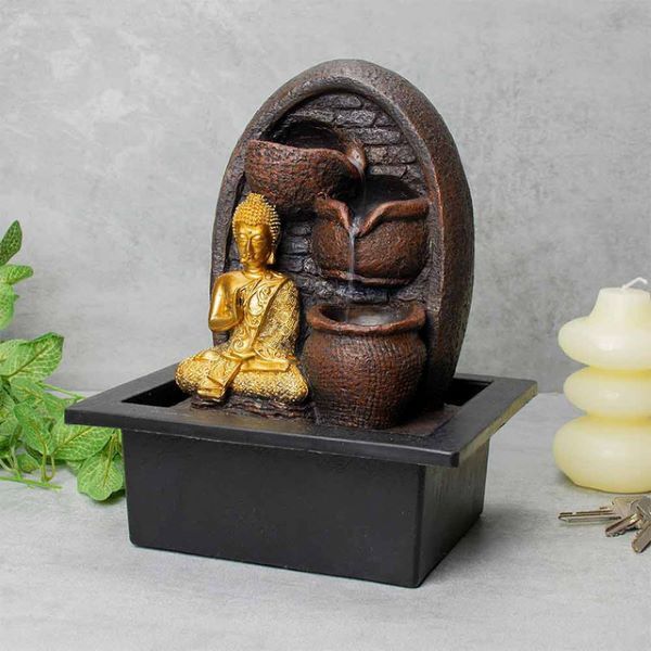 Wellbeing Golden Buddha Water Fountain with Cascading Bowls GOODS Superdrug