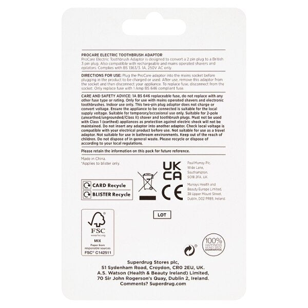 Superdrug ProCare Power Toothbrush Adaptor GOODS Superdrug