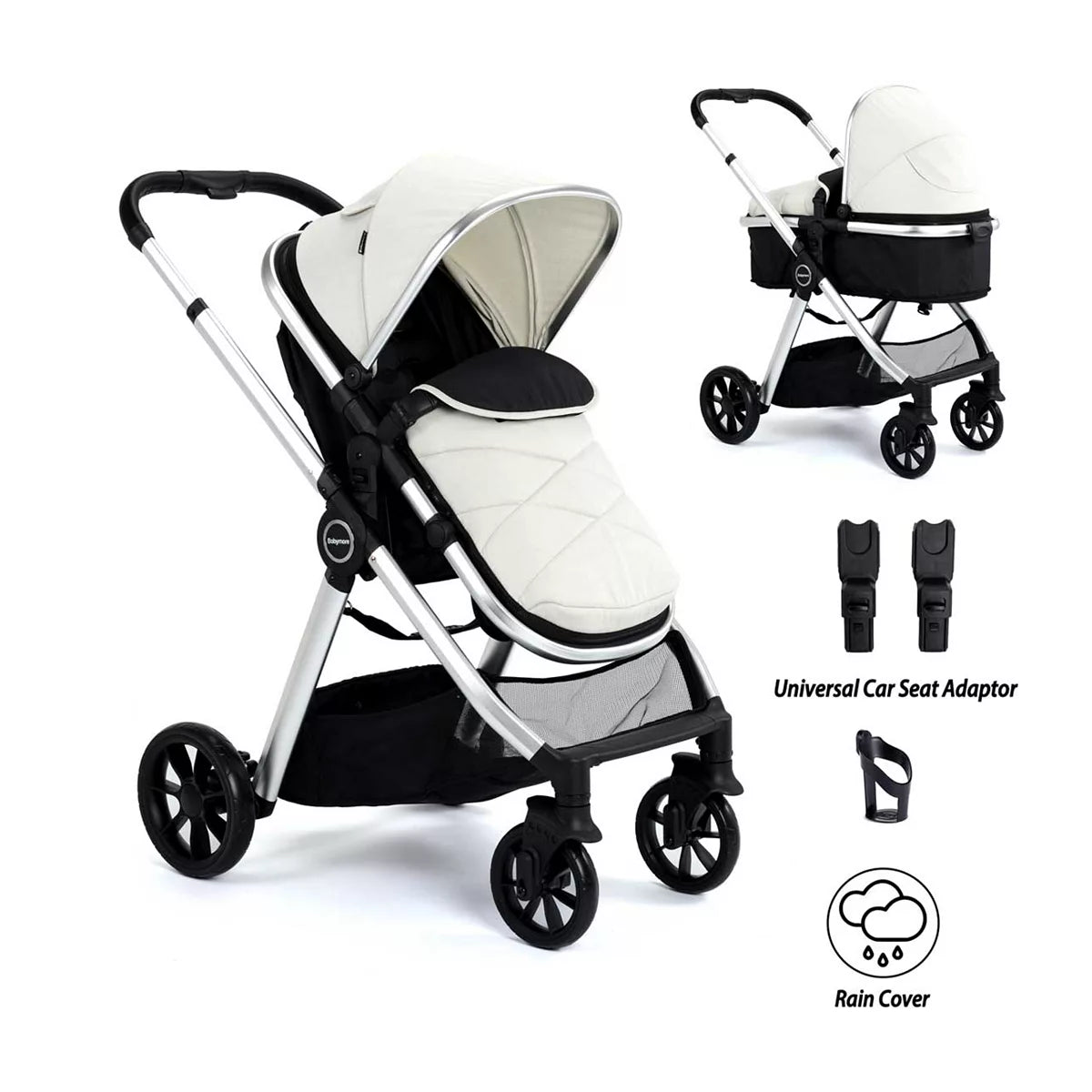 Babymore Mimi 2 in 1 Pram Pushchair - Silver - McGrocer