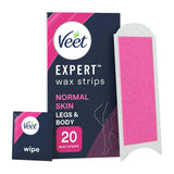 Veet Expert Wax Strips Legs & Body Normal Hair Removal - 20s GOODS Boots