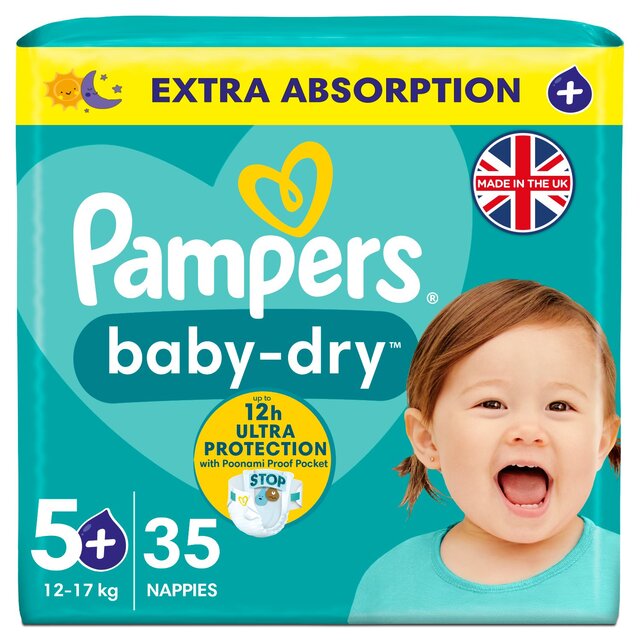 Pampers Baby-Dry Nappies Size 5+ (12-17kg) Essential Pack   35 per pack - McGrocer