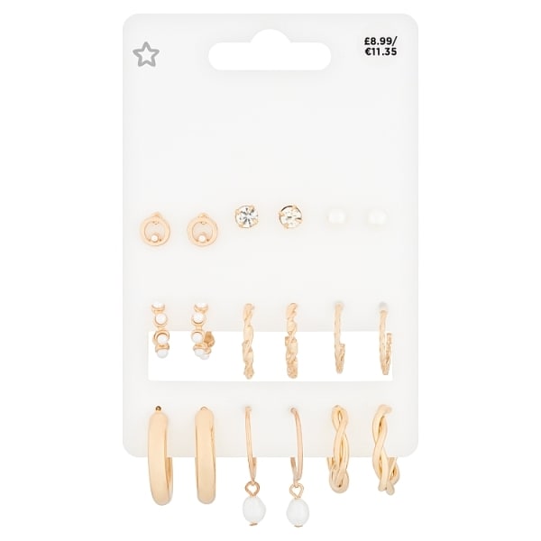 Superdrug Studio Gold Tone Stud & hoop 9 pack GOODS Superdrug