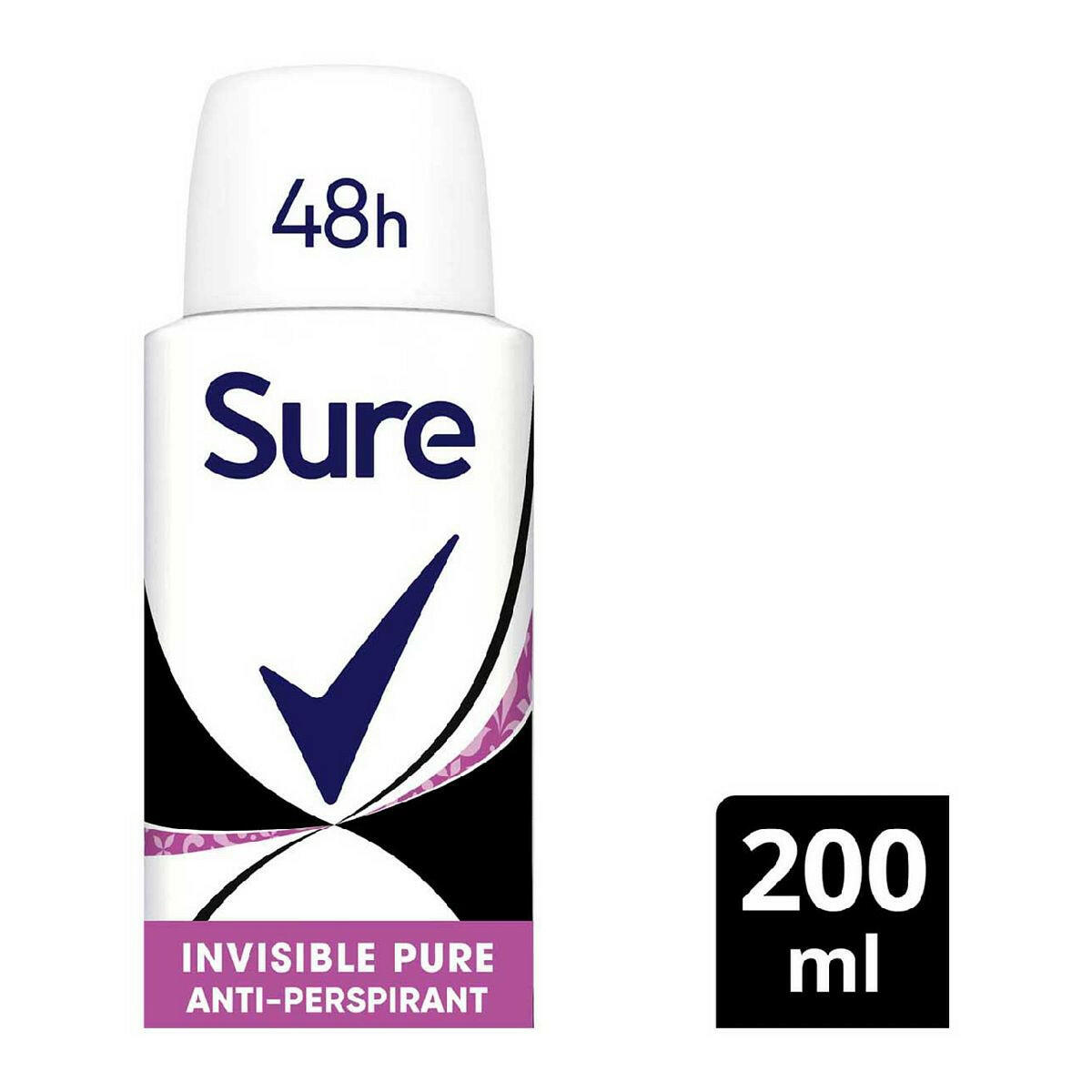 Sure Invisible Pure Anti-Perspirant Spray for 48hour protection against sweat, odour, white marks & yellow stains 200ml GOODS Boots