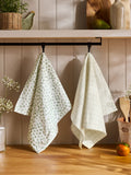 Set of 5 Sage Green Weave Set of 2 Tea Towels