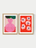 Red & Pink Floral Twin Set Framed Art