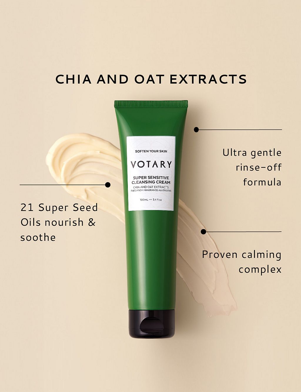 Super Sensitive Cleansing Cream - Chia and Oat Extracts - 100ml GOODS M&S