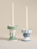 Set of 2 Striped Ceramic Candle Holders