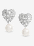 Mood Silver Tone Crystal Heart With Pearl Drop Statement Earrings
