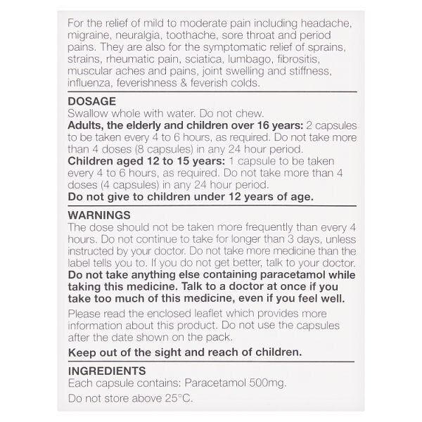 Superdrug Paracetamol Capsules 500mg X 16 GOODS Superdrug