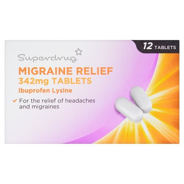 Superdrug Ibuprofen Lysine Migraine 12 Tablets 342mg GOODS Superdrug