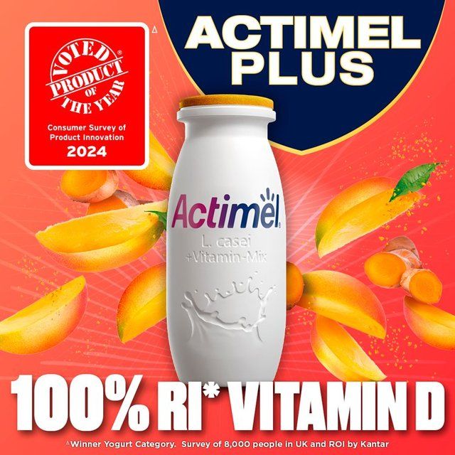 Actimel Plus 100% Vitamin D Mango & Turmeric Immunity Yoghurt Drink   8 x 100g - McGrocer