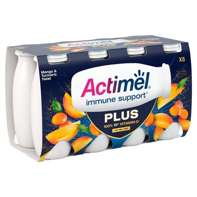 Actimel Plus 100% Vitamin D Mango & Turmeric Immunity Yoghurt Drink   8 x 100g - McGrocer