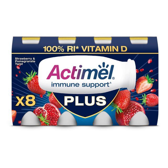 Actimel Plus 100% Vitamin D Strawberry & Pomegranate Immunity Yoghurt 8 x 100g - McGrocer