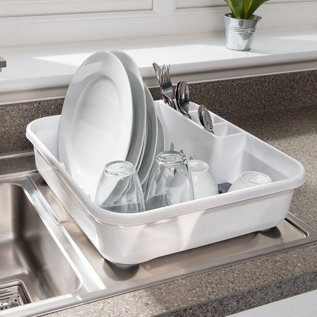 Addis Premium Soft Touch Dish Draining Rack White / Grey - McGrocer