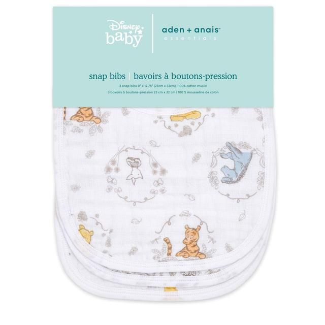Aden+Anais essentials 3 pack cotton muslin baby snap bibs Winnie+friends 3 per pack - McGrocer