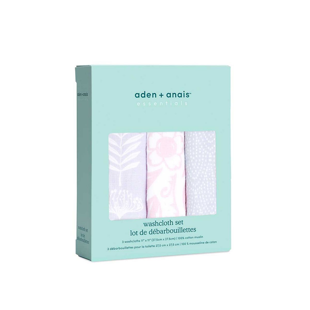aden + anais™ Essentials 3 Pack Cotton Muslin Washcloth - Damsel - McGrocer
