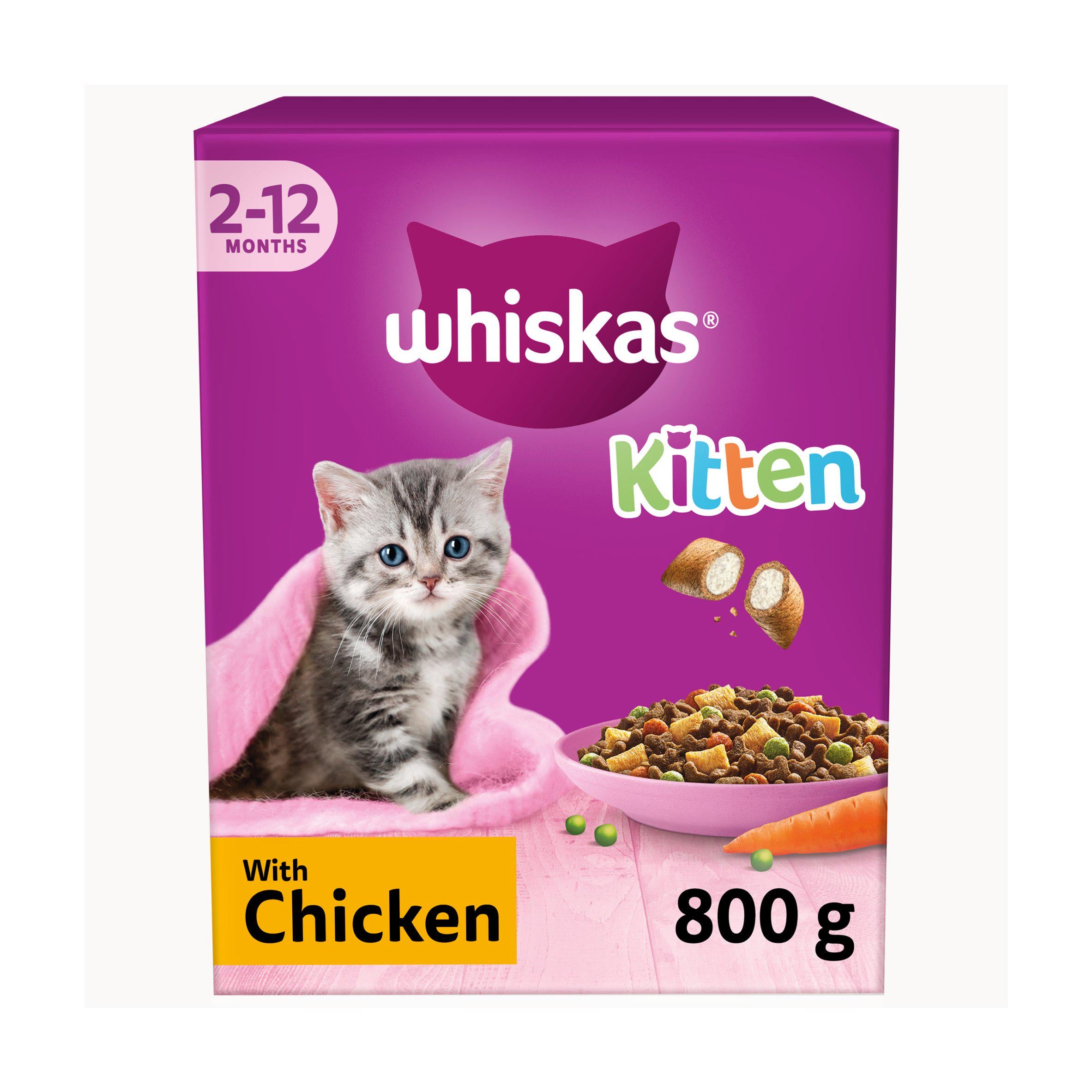 WHISKAS 2-12mths Complete Dry Cat Food with Chicken 800g Kitten (0-1 years) Sainsburys