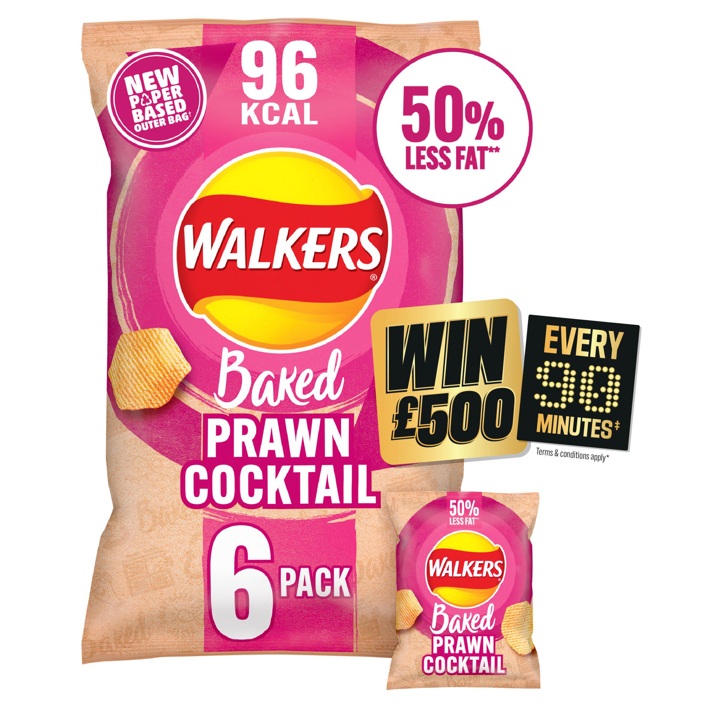 Walkers Baked Prawn Cocktail Multipack Crisps Snacks 6x22g GOODS Sainsburys